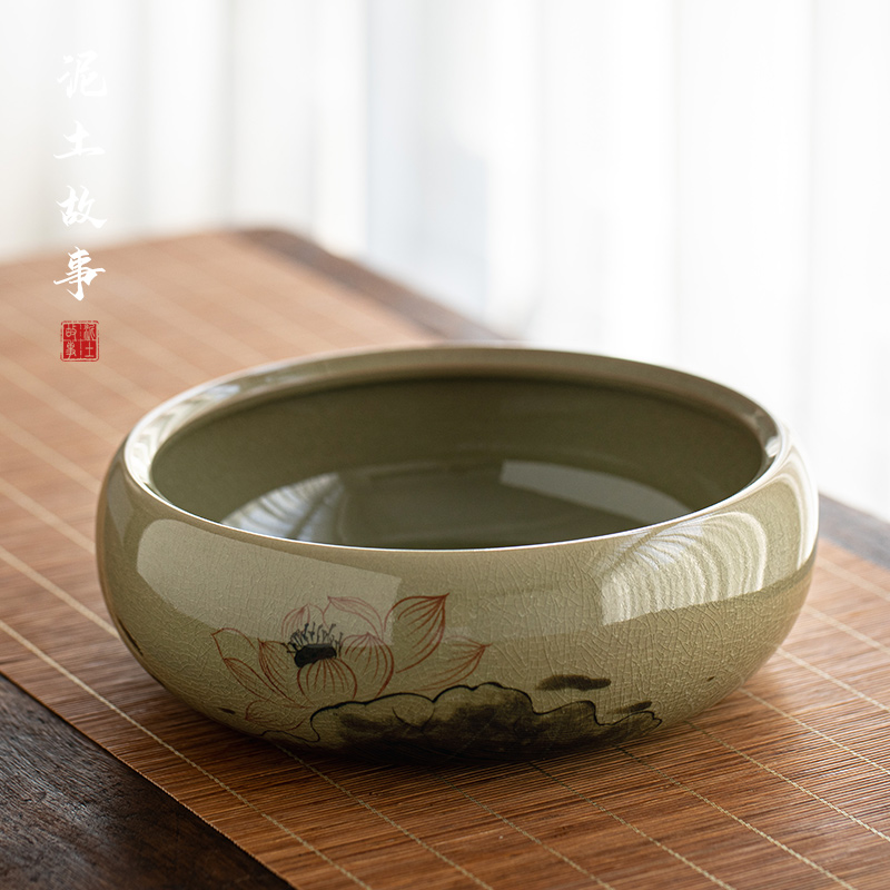 Jingdezhen large hand - made lotus ice to crack the up ceramic tea wash to open tea cup of the tea taking spare parts washing water to wash