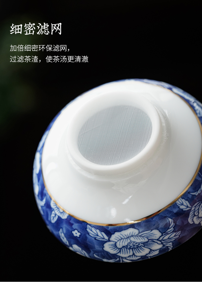 Dehua white porcelain high blue and white porcelain) group, a creative Japanese kung fu tea tea tea filter remove tea accessories