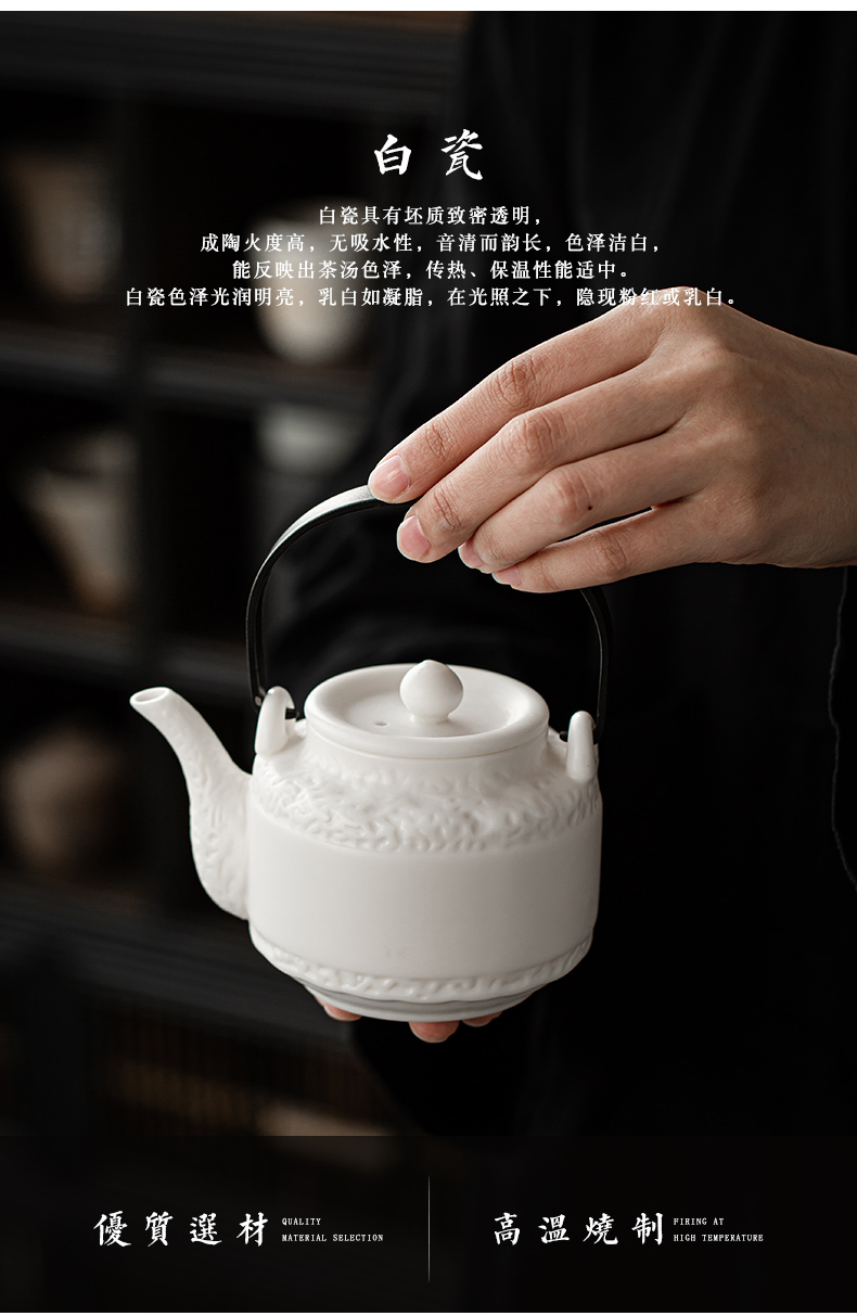 Earth story tea kettle ceramic household kung fu biscuit firing single girder pot pot of hand made dehua white porcelain teapots