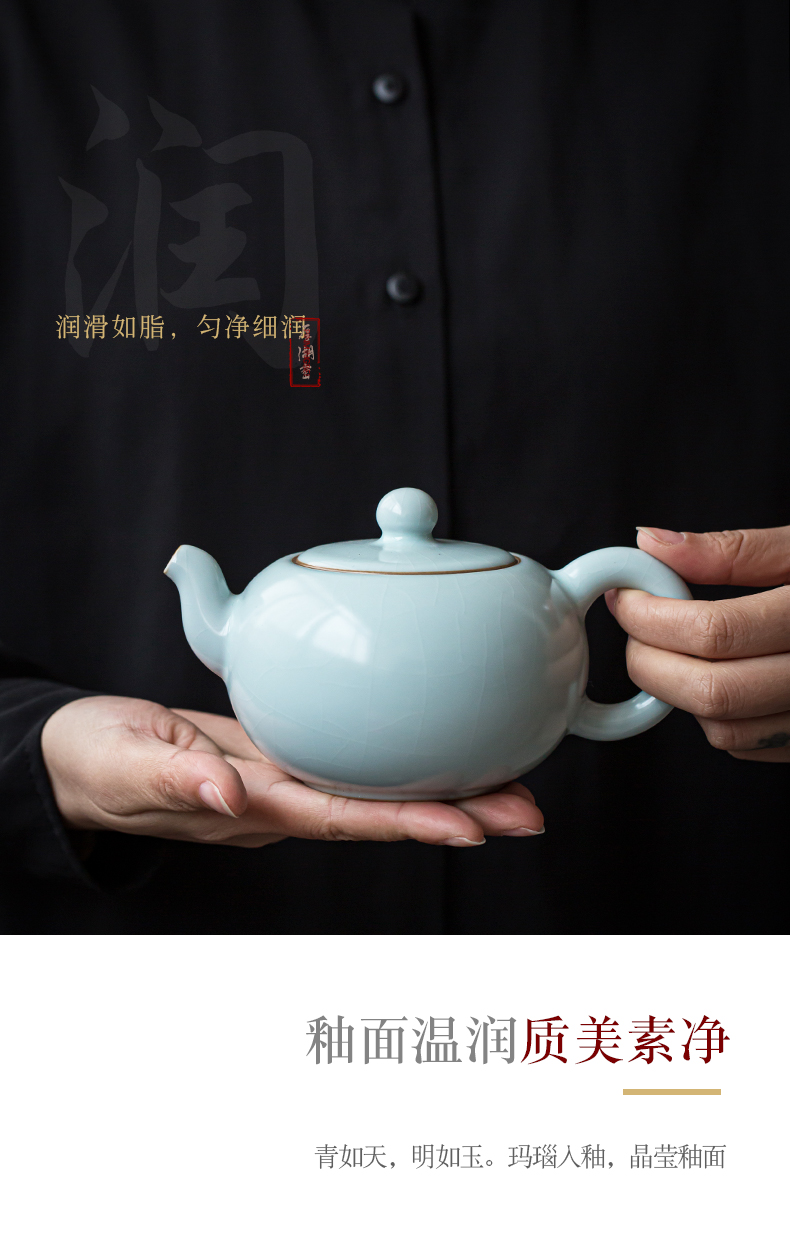 Hand your up xi shi pot of large - sized jingdezhen antique porcelain teapot single pot of ice to crack of the run of mine ore glaze celadon