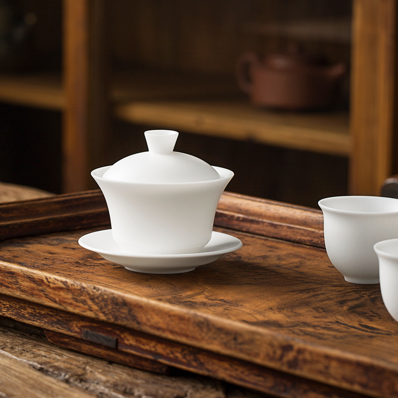 Dehua biscuit firing manual white porcelain only three wsop tureen suet jade kung fu tea set a single tea tureen large