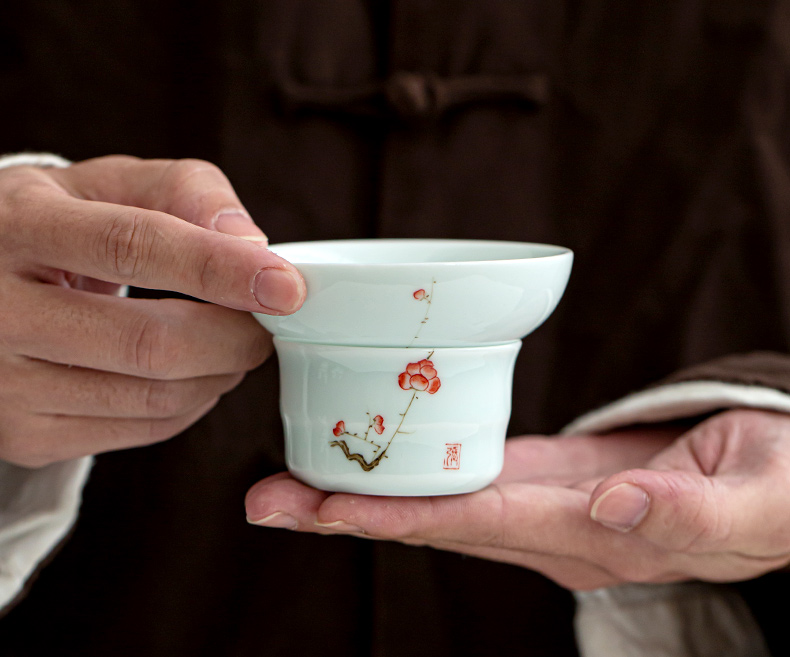 Tea bucket name plum hand - made ceramic Tea shadow green) kung fu Tea accessories Tea strainer filter Tea filters