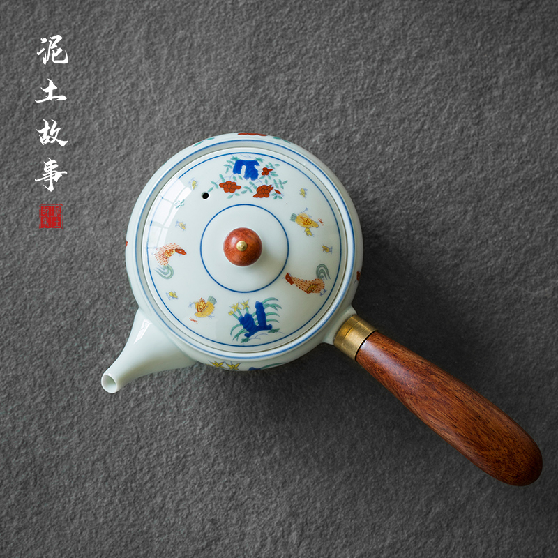 Jingdezhen hand - made Japanese kung fu tea set archaize chenghua the chicken cylinder cup side color maker filter ceramic cups