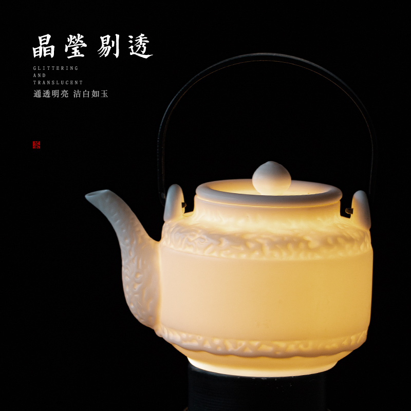 Earth story tea kettle ceramic household kung fu biscuit firing single girder pot pot of hand made dehua white porcelain teapots