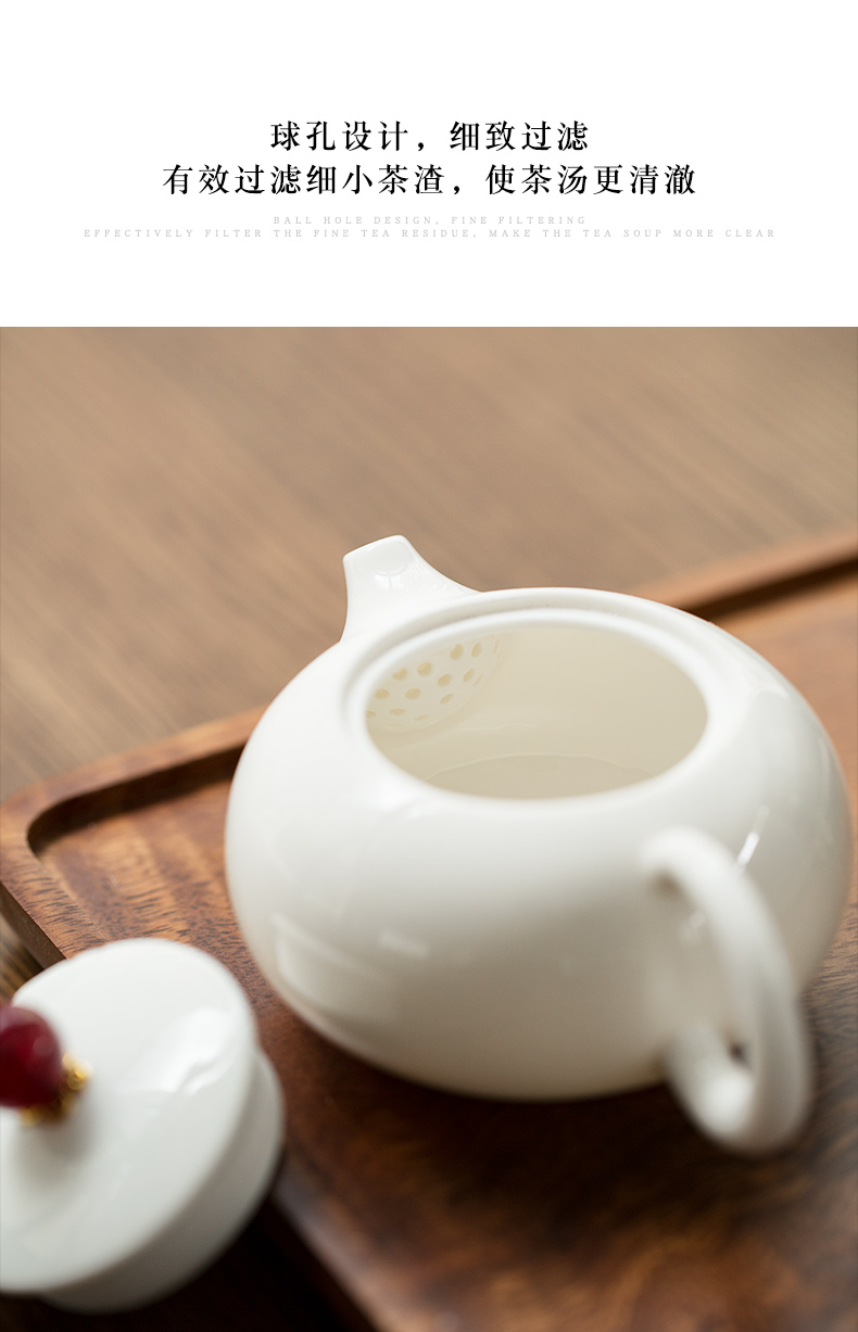 Lard white beauty pot of dehua white porcelain teapot kung fu suit household ceramics single pot large hand tea set