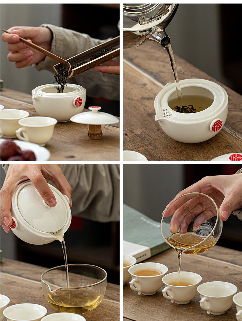 Earth story set of travel group of dehua white porcelain ceramic tea set, tea art would suit portable bag kung fu tea set