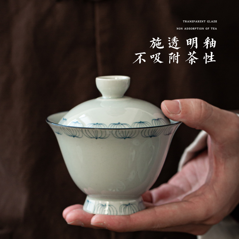 Hand - made tureen large cups manual archaize three only a single bowl of kung fu tea set of jingdezhen tea bowl