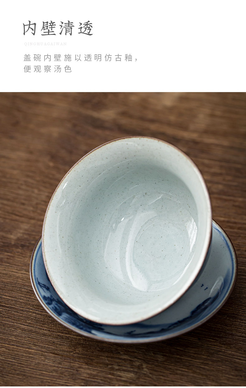 Hand tureen jingdezhen ceramic cups only three bowls of kung fu tea tureen of blue and white porcelain three cups of tea tureen