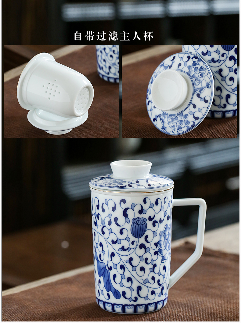 Hand - sketching jingdezhen blue and white porcelain tea set manual ceramic kung fu tea taking of a complete set of household teapot teacup