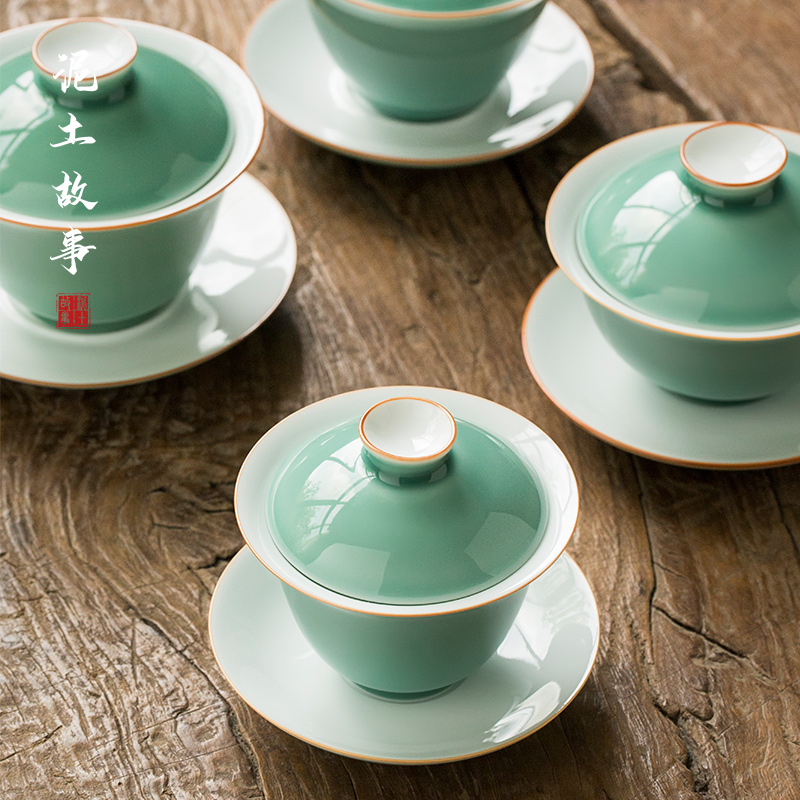 Jingdezhen ceramic pea green, large tureen tea sets tea bowl three tureen only single kung fu tea set
