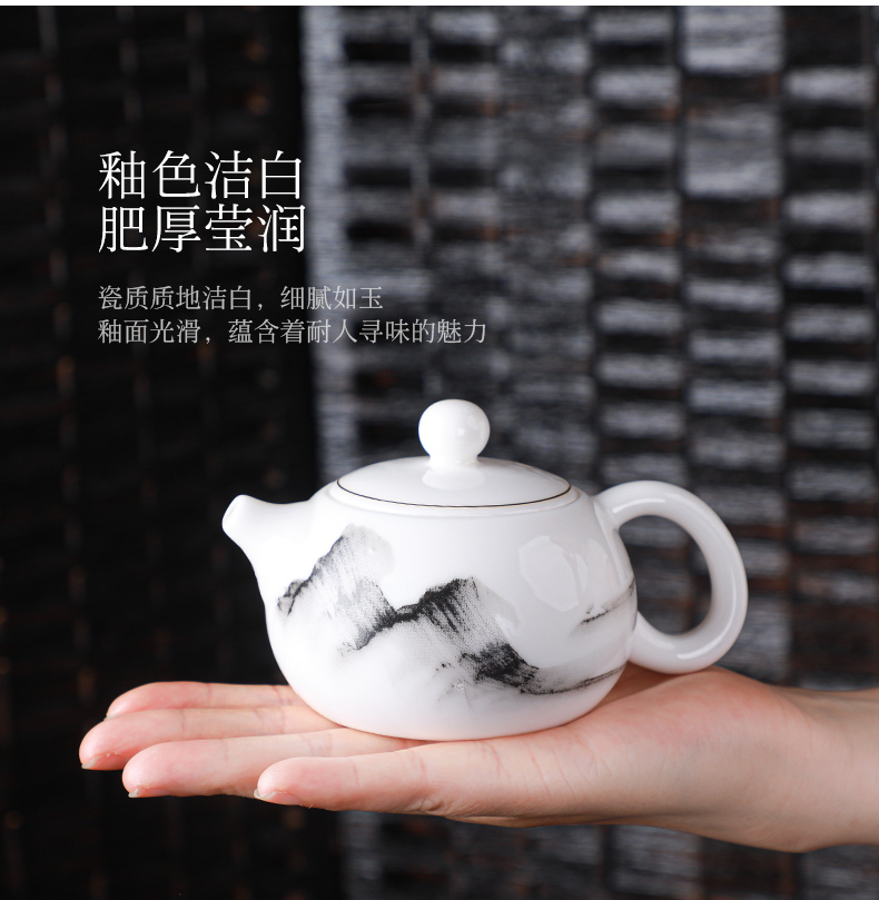 Dehua ceramic teapot suet jade kung fu tea set the whole household manual white porcelain beauty filtering pot of tea pot