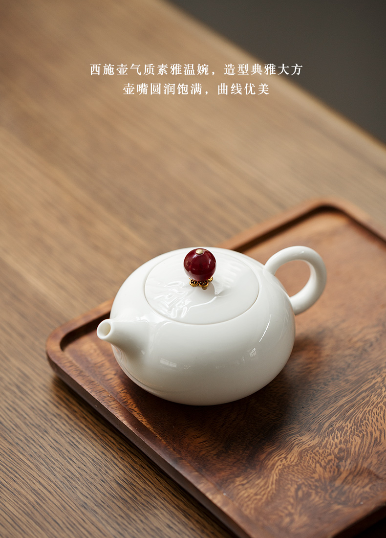 Lard white beauty pot of dehua white porcelain teapot kung fu suit household ceramics single pot large hand tea set