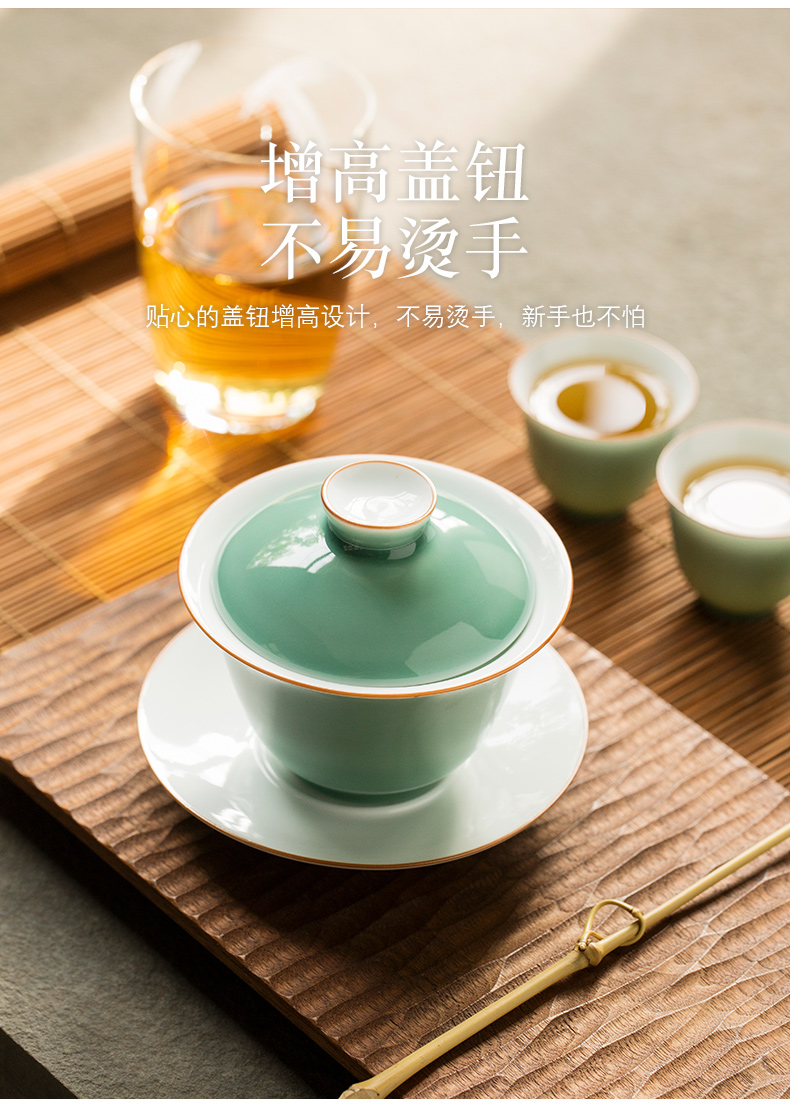 Jingdezhen ceramic pea green, large tureen tea sets tea bowl three tureen only single kung fu tea set