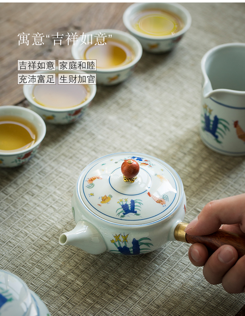 Jingdezhen hand - made Japanese kung fu tea set archaize chenghua the chicken cylinder cup side color maker filter ceramic cups