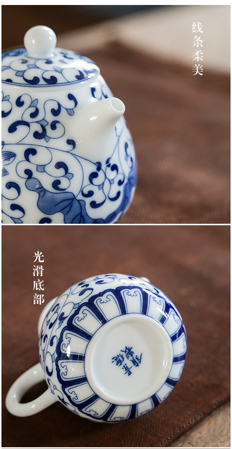 Earth story hand - sketching jingdezhen blue and white porcelain teapot household ceramics kung fu tea set single make tea pot small filter