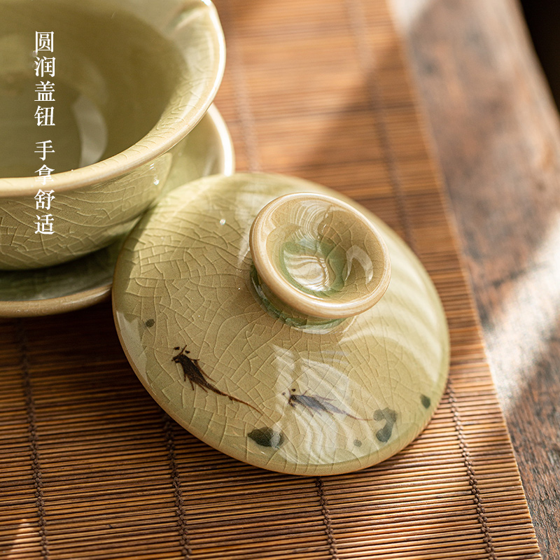 Jingdezhen manual only three tureen cup ice to crack the up hand - made lotus bowl of household hot tea bowl