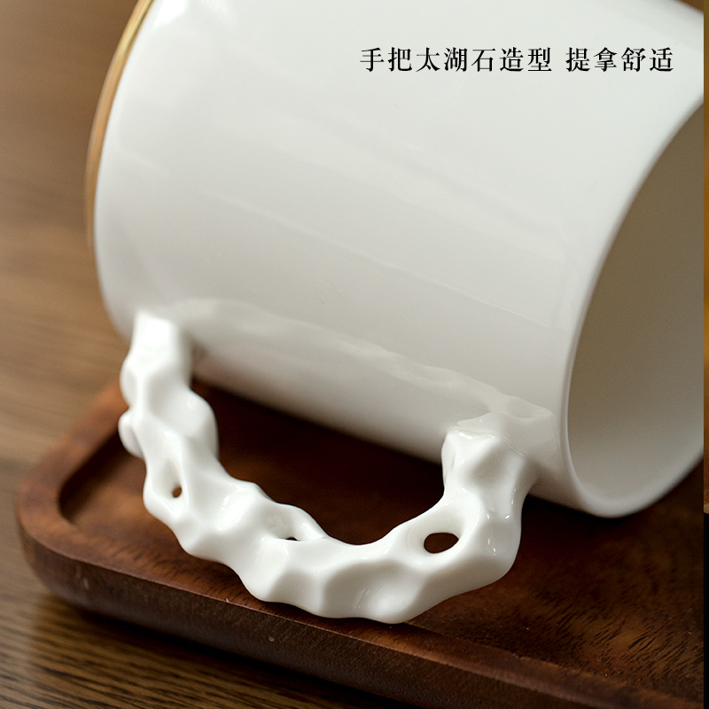 Dehua lard white mugs custom filter with cover household ceramic cups water glass office tea cups