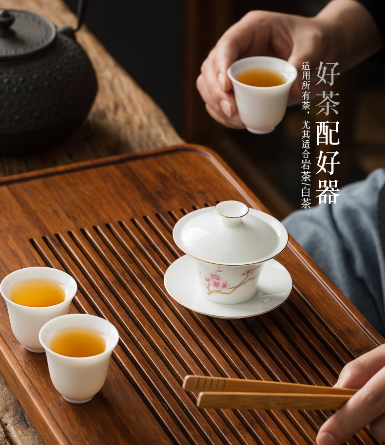 Jingdezhen pure manual thin body white porcelain tureen cup single kunfu tea mercifully with a bowl with water chestnut try small bowl