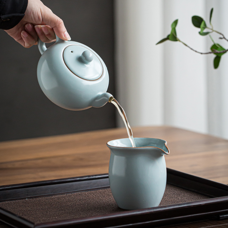 Hand your up xi shi pot of large - sized jingdezhen antique porcelain teapot single pot of ice to crack of the run of mine ore glaze celadon