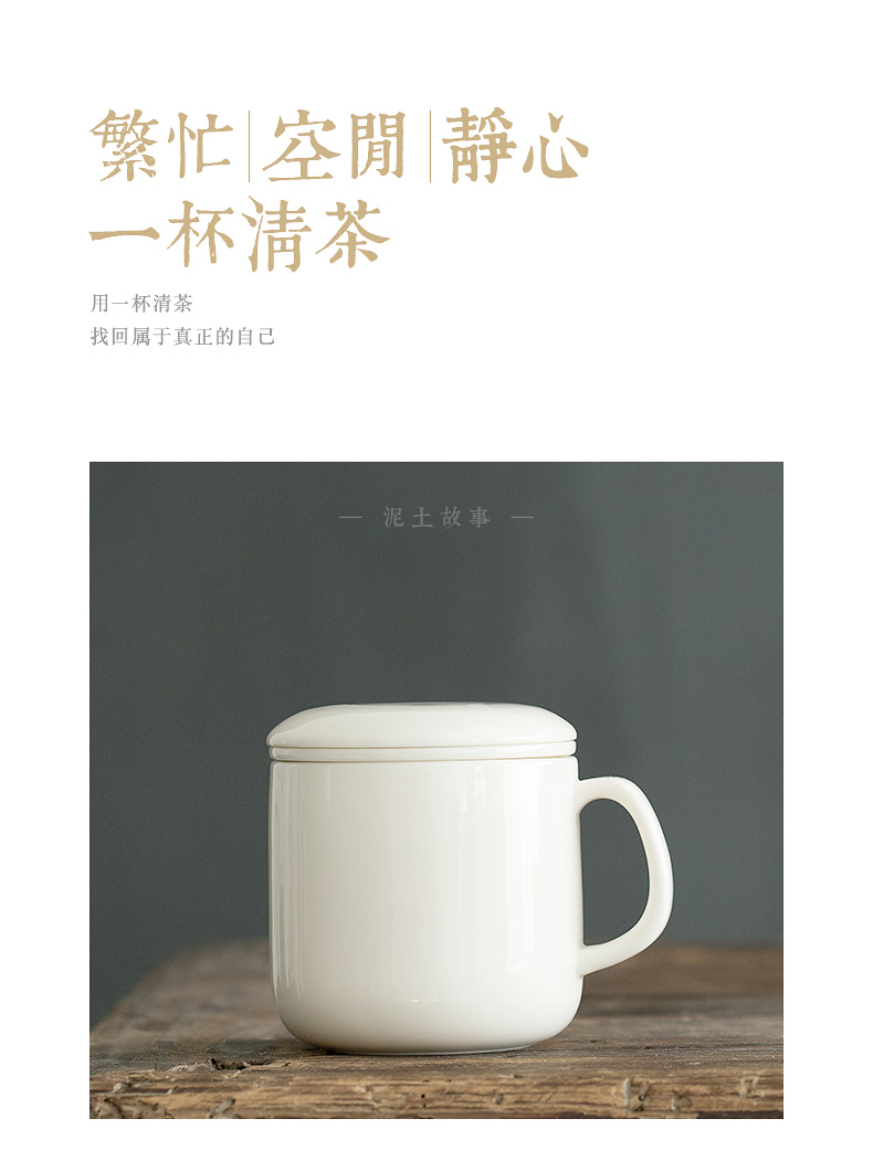 Lard white ceramic cups dehua kung fu tea set office master cup white porcelain cup cup with cover and suits for