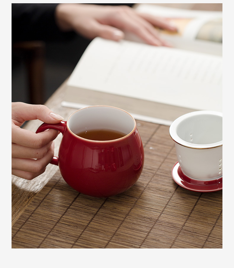 Jingdezhen ceramic travel kung fu tea set home portable contracted lang up red glaze tureen tea cups