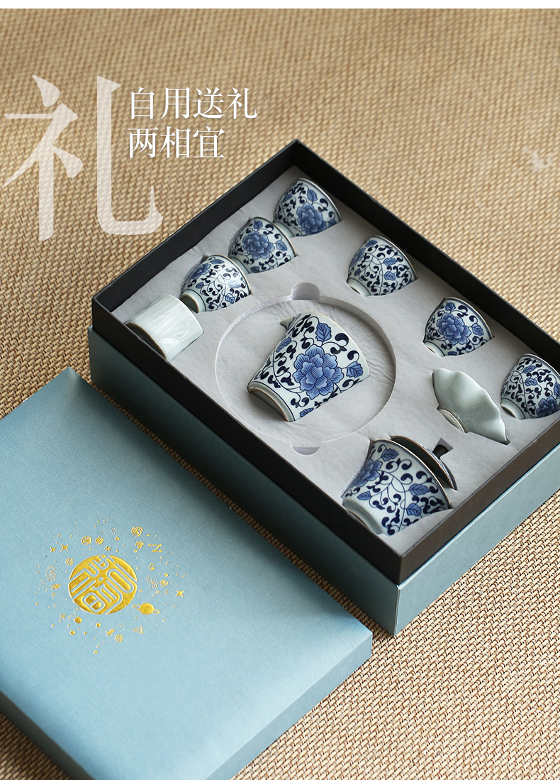 Jingdezhen hand - made porcelain tea set suit household small sets of kung fu tea cup tureen tea pot dry terms plate