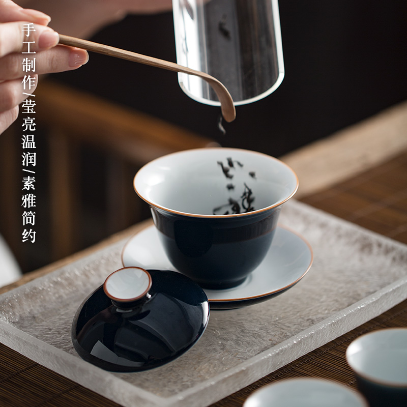 Jingdezhen glaze teacup tureen large kung fu tea tea ware Jingdezhen ceramics worship to use three bowls