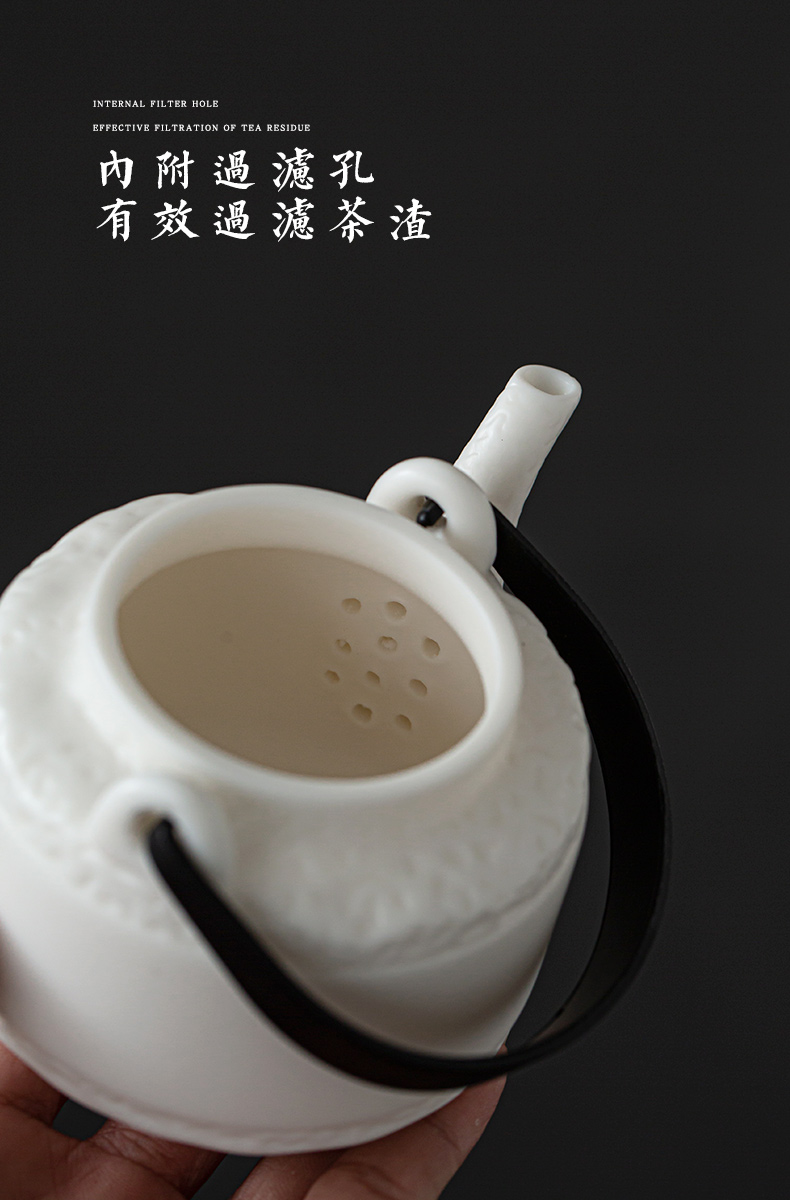 Earth story tea kettle ceramic household kung fu biscuit firing single girder pot pot of hand made dehua white porcelain teapots