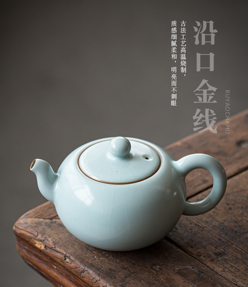 Hand your up xi shi pot of large - sized jingdezhen antique porcelain teapot single pot of ice to crack of the run of mine ore glaze celadon