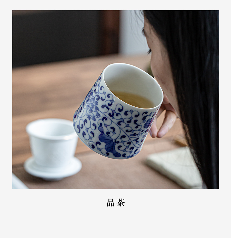 Jingdezhen blue and white porcelain cup with cover glass ceramic mugs domestic large capacity office personal cup