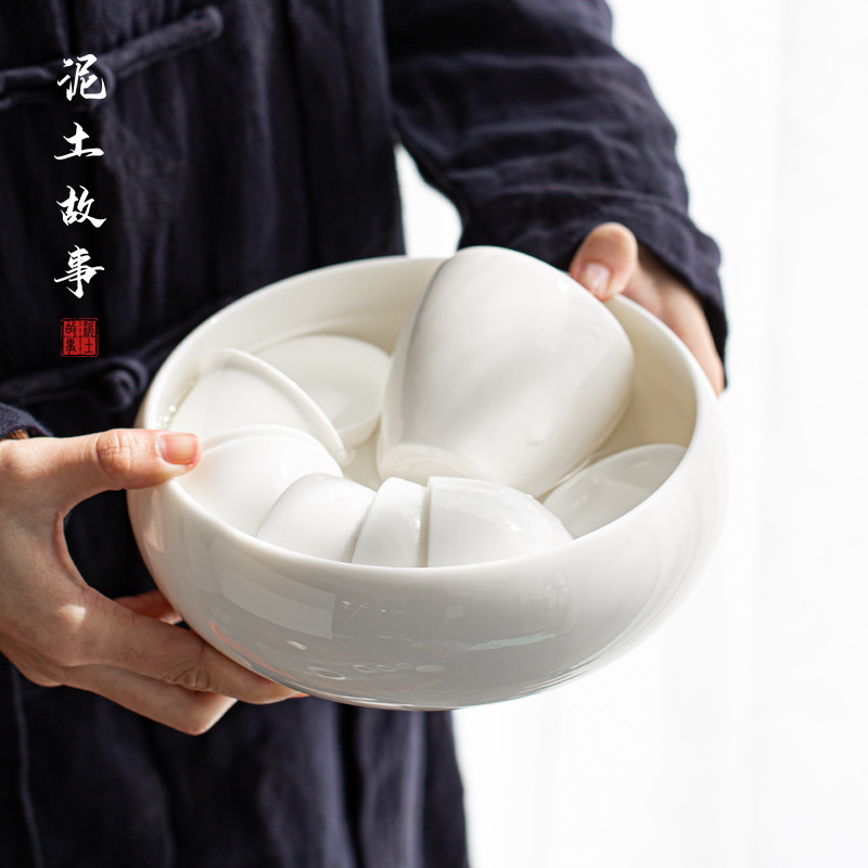 Jade porcelain tea heavy wash large writing brush washer water jar ceramic kung fu tea tea table accessories make tea tea utensils tools