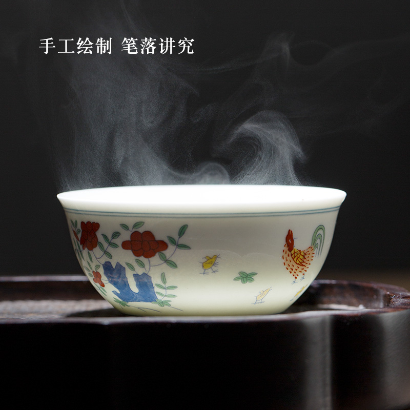 Jingdezhen ceramic antique Ming chenghua chicken color bucket cylinder cup kung fu tea cup tea sample tea cup, master cup