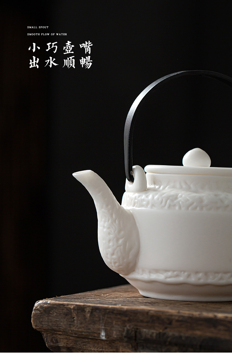 Earth story tea kettle ceramic household kung fu biscuit firing single girder pot pot of hand made dehua white porcelain teapots