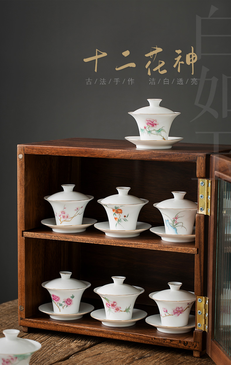 Jingdezhen pure manual thin body white porcelain tureen cup single kunfu tea mercifully with a bowl with water chestnut try small bowl