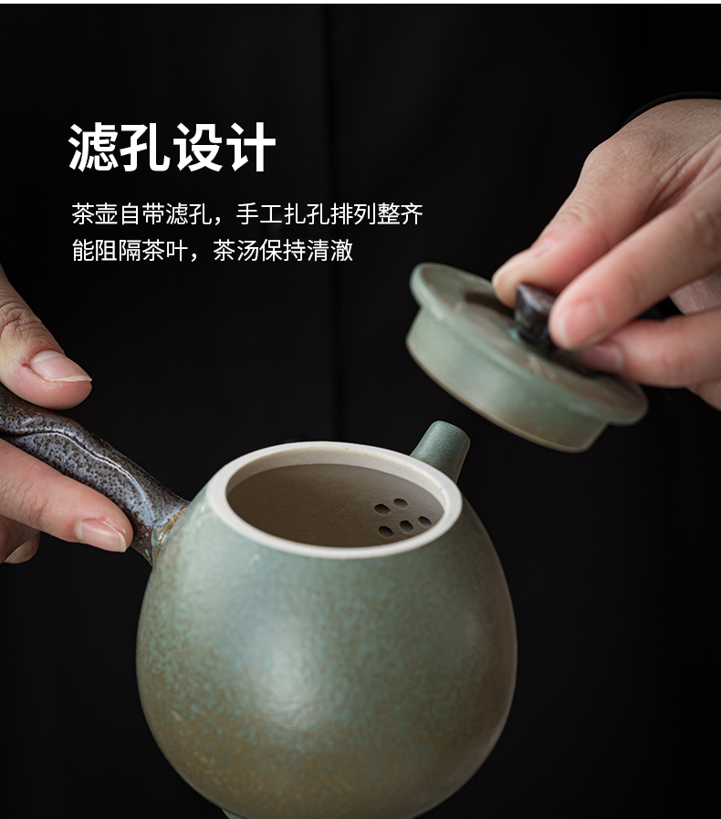 Hand made lateral coarse pottery teapot Japanese green glaze teapot household retro zen large - sized ceramic single pot of tea