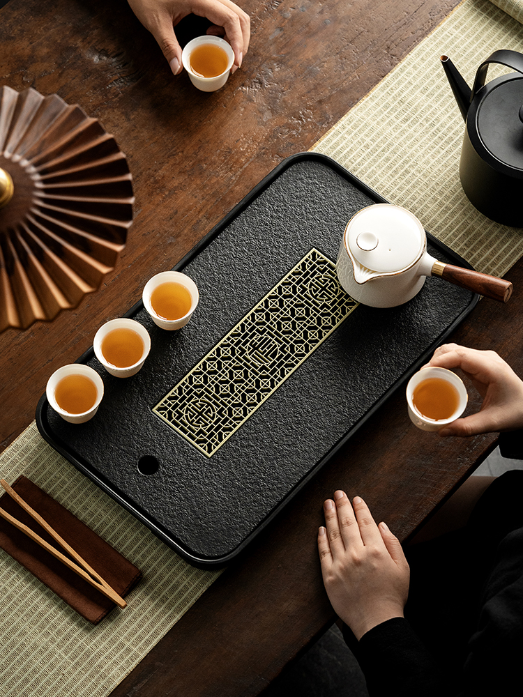 Ugin Porcelain Stone Tea Tray Home Tea Set Tea Table Water Storage Drainage Type Dry Bubble Table Stone Light Lavish Modern Tea Tray Tray