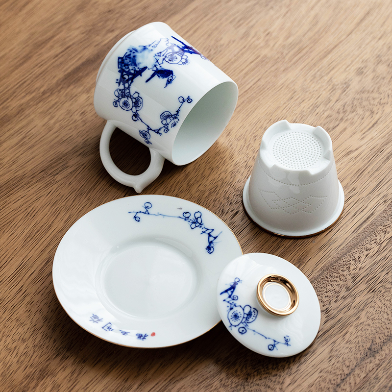 Jingdezhen hand - made ceramic cups with cover filtration separation tea tea office man high - grade with handles