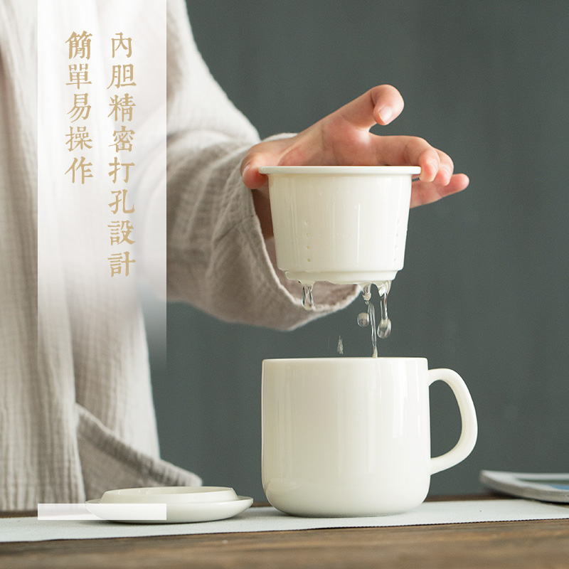 Lard white ceramic cups dehua kung fu tea set office master cup white porcelain cup cup with cover and suits for