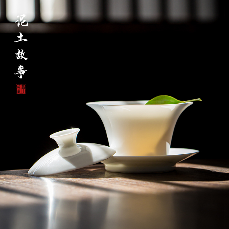 Jingdezhen manual sweet white ceramic thin tire, white porcelain in Chinese water chestnut tea tureen kunfu tea tea set