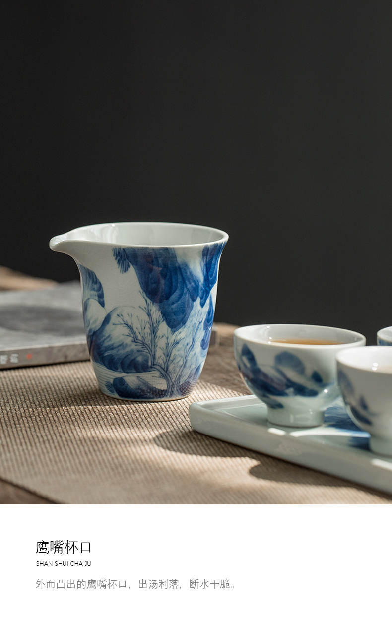 Jingdezhen blue and white landscape hand - made porcelain kung fu tea set small suit Chinese style household girder pot lid bowl