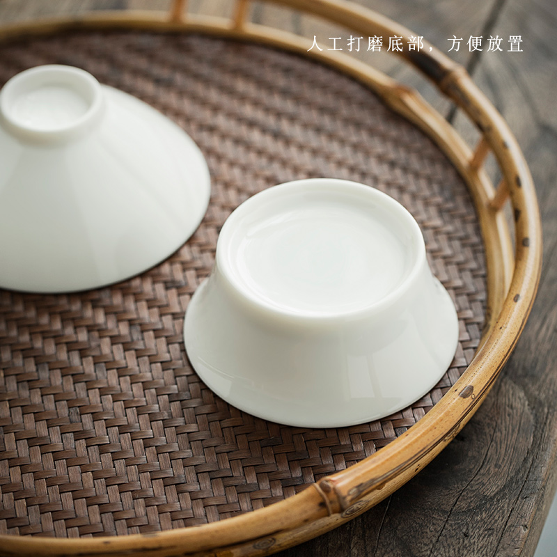 Earth story dehua lard white porcelain sample tea cup master cup large individual cup ceramic cups single cup small bowl