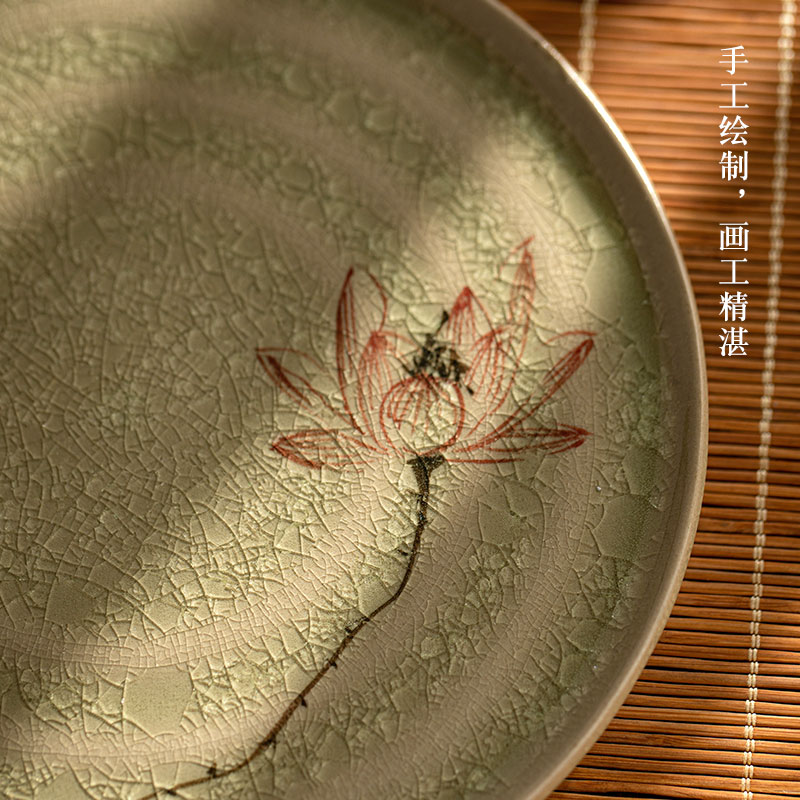 Jingdezhen all hand under the glaze color hand - made lotus flower pot bearing pot pad dry terms fruit tray mat ceramics kung fu tea set