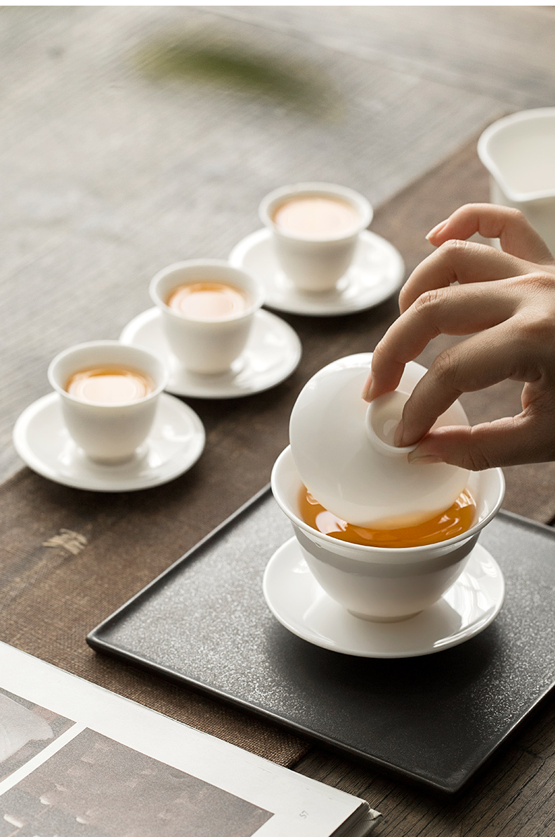 Dehua lard white porcelain three tureen suit thin foetus jingdezhen ceramic cups only a single large kung fu tea bowl