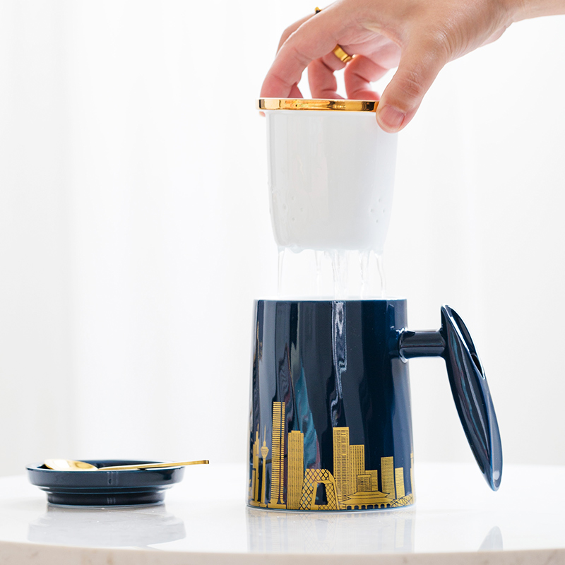 Urban business card of jingdezhen ceramic tea cup tea separation with cover with the handle business office tea man
