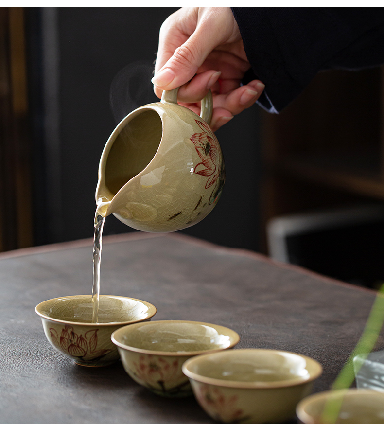 Jingdezhen hand - made lotus tureen ice cracked piece of kung fu tea set suit household contracted teapot teacup ceramics