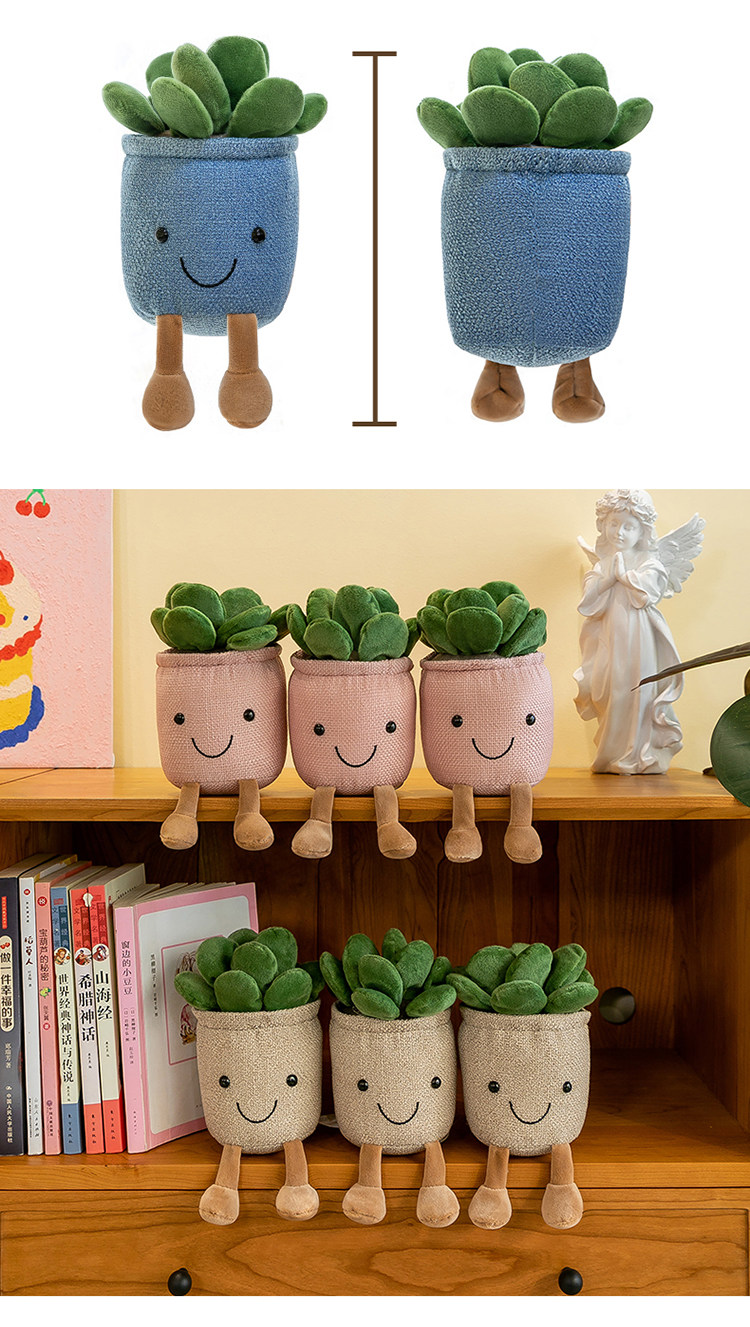 бонсай 彷真毛绒绿植物肉肉小盆栽办公室桌面仙人掌多肉装饰假花摆件假花 OTHER