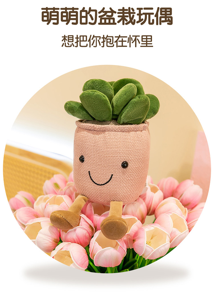 бонсай 彷真毛绒绿植物肉肉小盆栽办公室桌面仙人掌多肉装饰假花摆件假花 OTHER