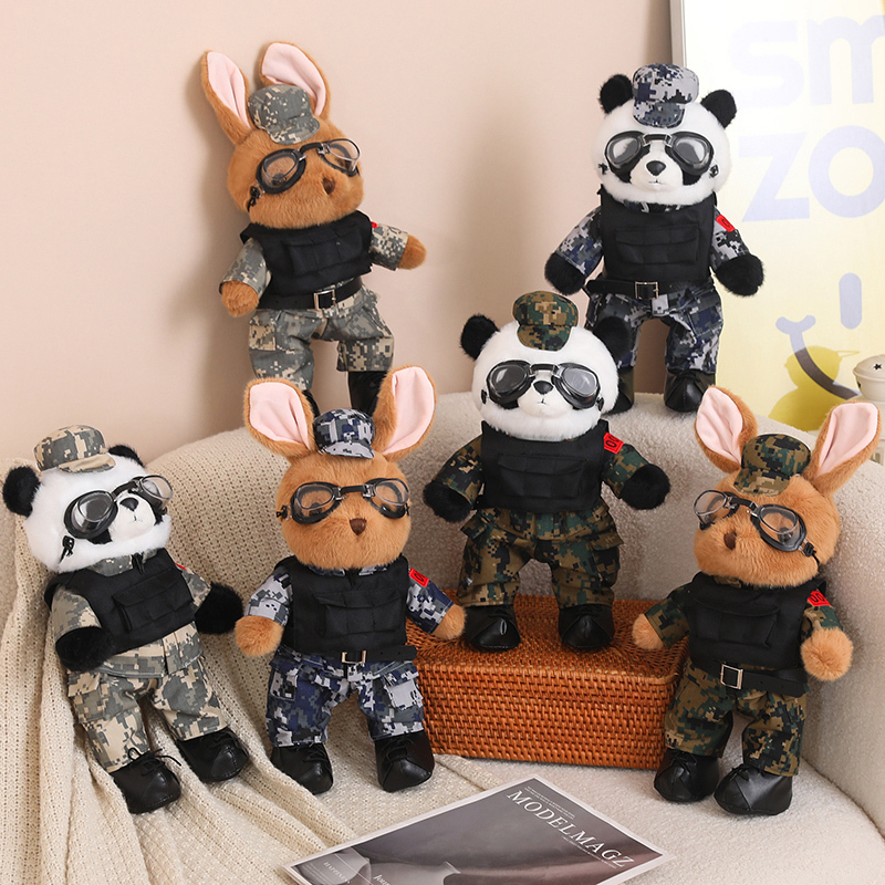 Military Training Panda Corps Plush Toy Panda Rabbit Doll Military Enthusiast Birthday Gift Clothes Can Be Put on and Taken Off Gift for Comrades and Soldiers