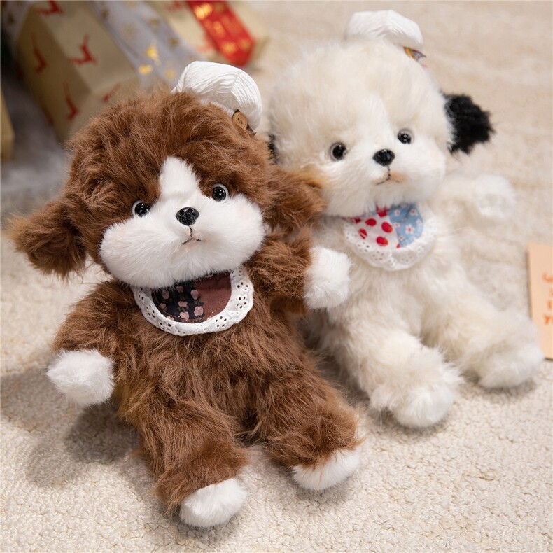 Мягкая игрушка 可爱小奶狗毛绒玩具公仔玩偶蕾丝围兜白色毛绒玩具布娃娃公仔呆萌 Good is not