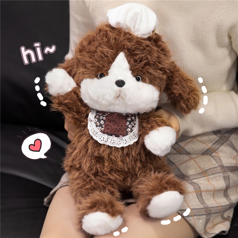 Мягкая игрушка 可爱小奶狗毛绒玩具公仔玩偶蕾丝围兜白色毛绒玩具布娃娃公仔呆萌 Good is not